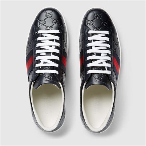 ace gucci signature sneaker blue|gucci ace high top sneakers.